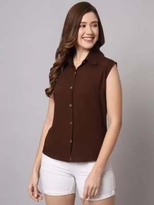 Women Solid Casual Brown Shirt