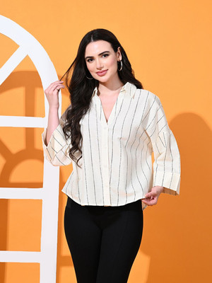Fiorenza Women Striped Casual White Shirt