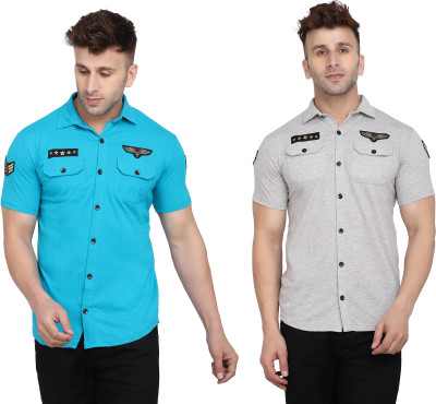 BEYOU FASHION Men Solid Casual Silver, Light Blue Shirt(Pack of 2)