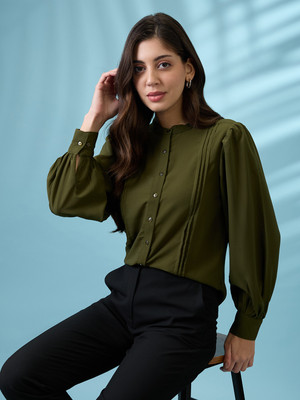 Globus Women Self Design Formal Green Shirt