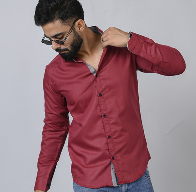GLOBAL NOMAD Men Solid Casual Maroon Shirt