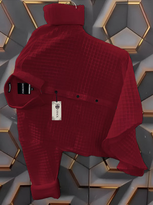 FUBACK Men Self Design Casual Maroon Shirt