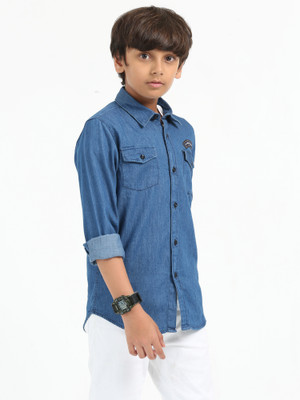 ROCKET SCIENCE Boys Solid Casual Dark Blue Shirt