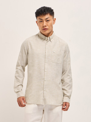 THE BEAR HOUSE Men Striped Casual Beige Shirt
