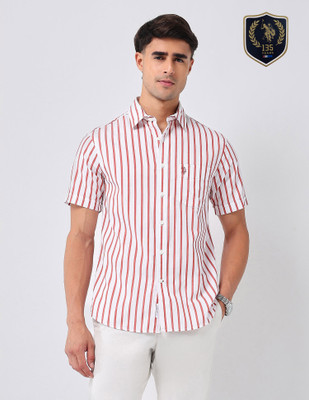 U.S. POLO ASSN. Men Striped Casual Brown Shirt
