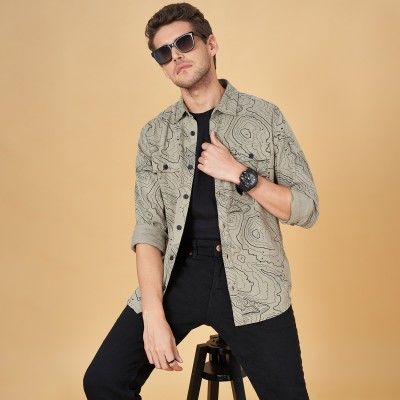 PEOPLE Men Printed Casual Green Shirt