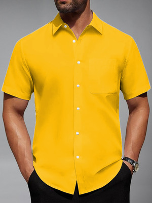 Yugnik Men Solid Casual Yellow Shirt