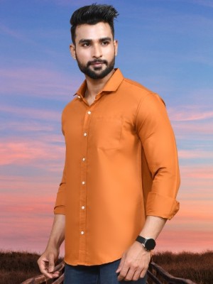 Urbany Men Solid Formal Orange Shirt