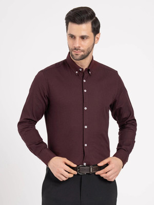RED TAPE Men Solid Formal Maroon Shirt