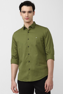 PETER ENGLAND Men Solid Casual Dark Green Shirt