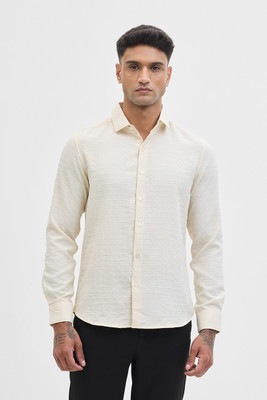 Snitch Men Self Design Casual Beige Shirt