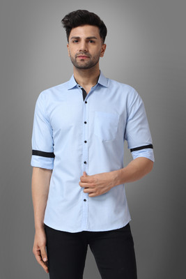 METRONAUT Men Solid Casual Light Blue Shirt