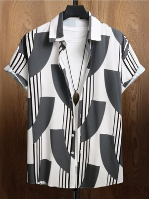 Varni Creation Men Striped, Printed Casual Grey Shirt