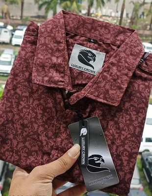 Ananta Men Printed Casual Maroon Shirt