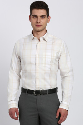 PETER ENGLAND Men Checkered Formal Cream Shirt