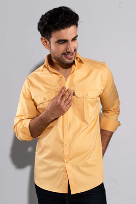 John Watson Men Solid Casual Yellow Shirt