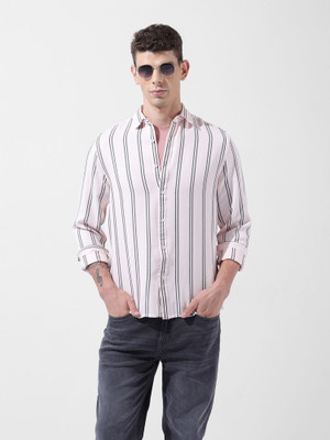 The Indian Garage Co. Men Striped Casual Pink Shirt
