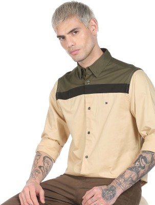 TOMMY HILFIGER Men Color Block Casual Green Shirt