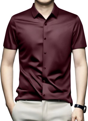 Filohevis Men Solid Formal Maroon Shirt