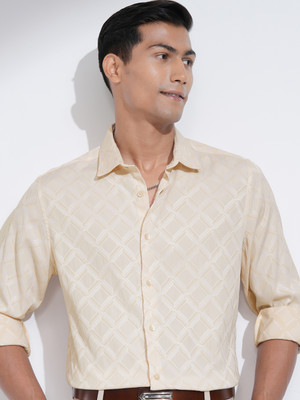 HIGHLANDER Men Self Design Casual Cream Shirt