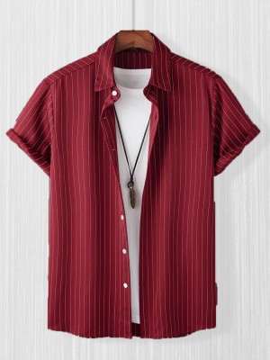 Noorify Men Striped Casual Maroon, Gold Shirt