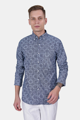 french crown Men Printed Casual Blue Shirt