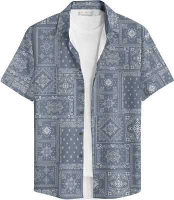Bullmer Men Printed Casual Silver Shirt