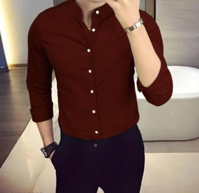 AIA FAB Men Solid Casual Maroon Shirt