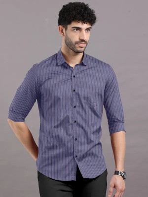 LOGICMART Men Self Design Casual Blue Shirt
