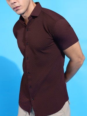 NIVICK Men Self Design Casual Maroon Shirt