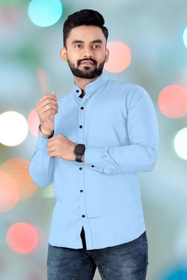 StellLIFESTYLE Trend Men Solid Casual Light Blue Shirt