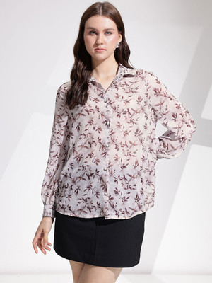 her by invictus Women Printed Casual Grey Shirt