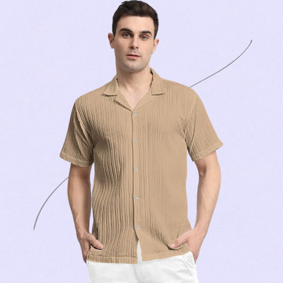 A Surhi Men Self Design Casual Cream Shirt