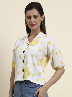 Dressberry Women Printed Casual Yellow Shirt