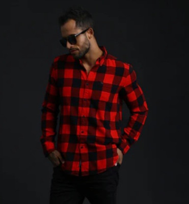 Indi Hemp Men Checkered Casual Red, Black Shirt