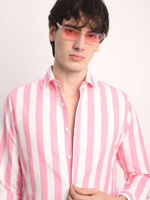 WE KAIKA Men Solid Casual Pink Shirt