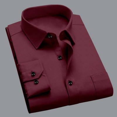 HouseOfCommon Men Solid Casual Maroon Shirt