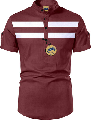 GAZZY CREATION Men Striped Casual Maroon Shirt