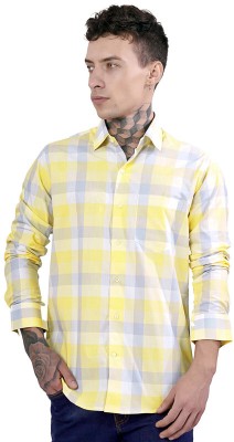 french crown Men Checkered Casual Yellow Shirt