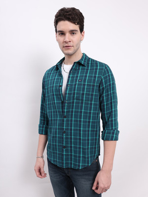 LEE Men Self Design Casual Blue Shirt