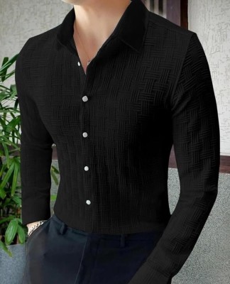 DUDHATENTERPRISE Boys Self Design Casual Black Shirt