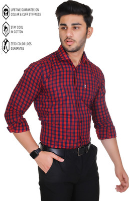 Marc Laurent Men Checkered Formal Red, Dark Blue Shirt