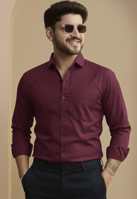 STONEBERG Men Solid Formal Maroon Shirt