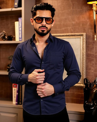MAYKR Women Solid Casual Blue Shirt