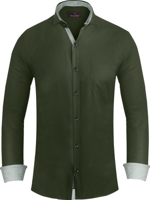 KAJARU Men Solid Formal Green Shirt