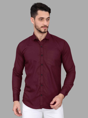 GAZZY CREATION Men Solid Casual Maroon Shirt