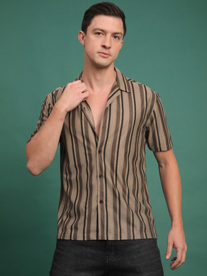 Voroxy Men Striped Casual Khaki Shirt