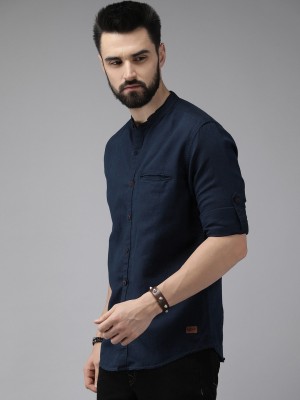 Roadster Men Solid Casual Dark Blue Shirt