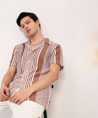 SHOWOFFFF Men Striped Casual Brown Shirt