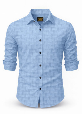 Shirteum Men Self Design Casual Blue Shirt